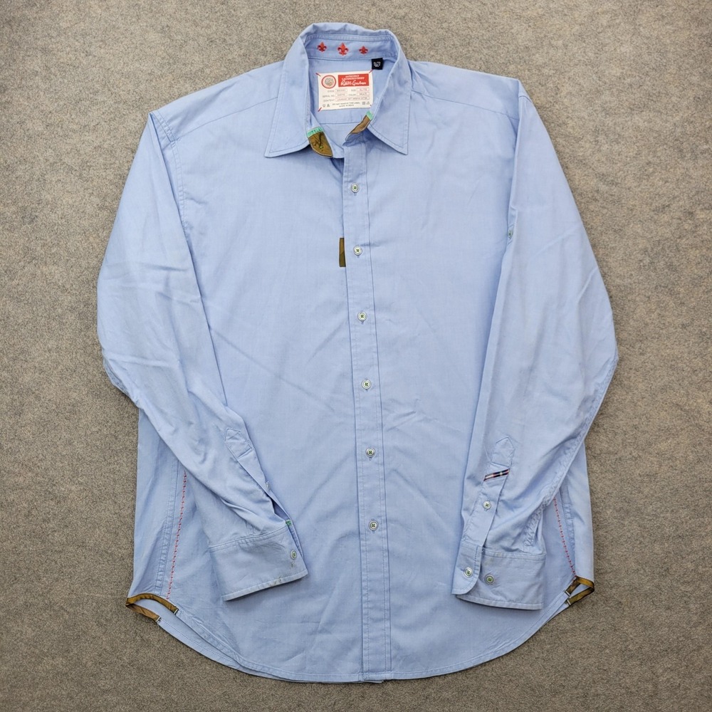 Robert Graham Shirt Mens XL‎ Blue Solid Cotton Button Front Long Sleeve Casual